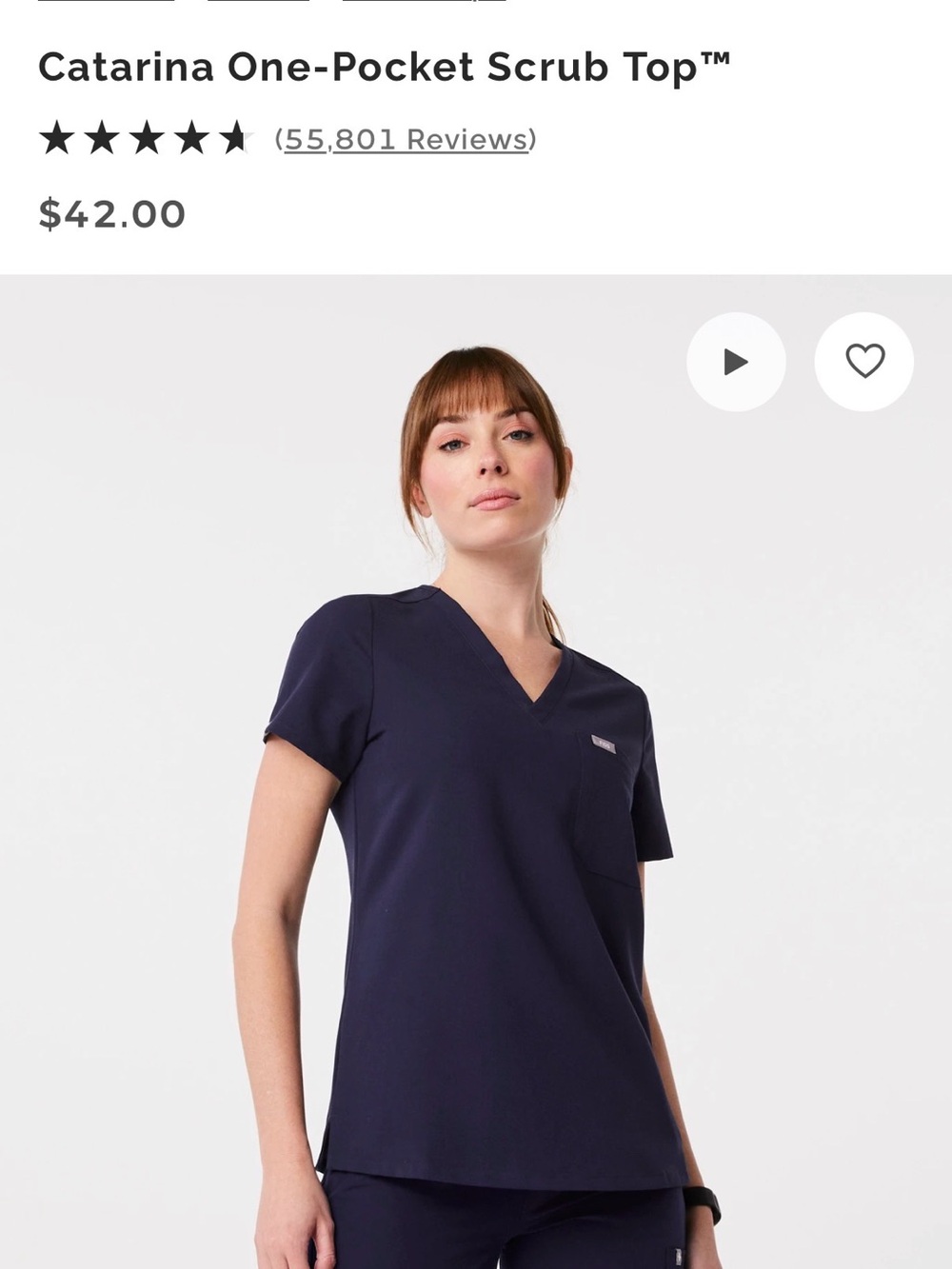 FIGS Catarina V-Neck One-Pocket Scrub Top - Navy